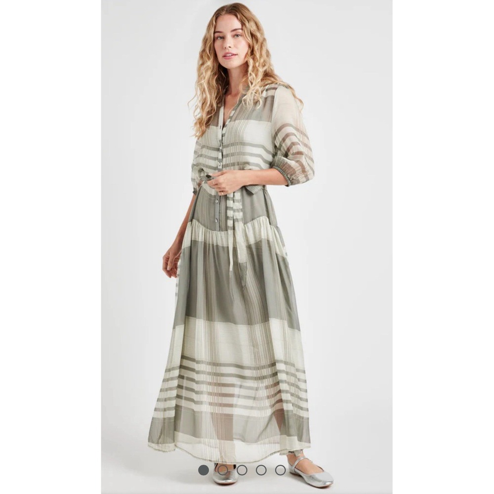 $228 Splendid Chance Printed Drop Waist Maxi Dress, Light Green Size XS No Belt‎